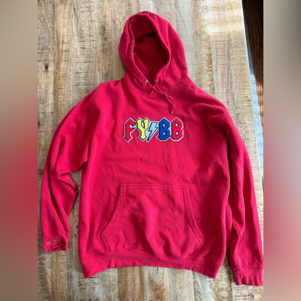 FYBB Streetwear Red Chenille Patch Hoodie - Size XL